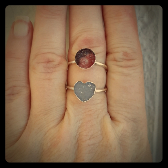 New Unique Double Sugar Druzy Drusy Silver Coated Ring. - Picture 2 of 8